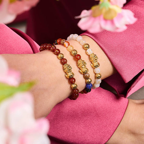 Mini Pixiu Feng Shui Bracelet | FIVE Elements | Chakra Agate x 18k Gold